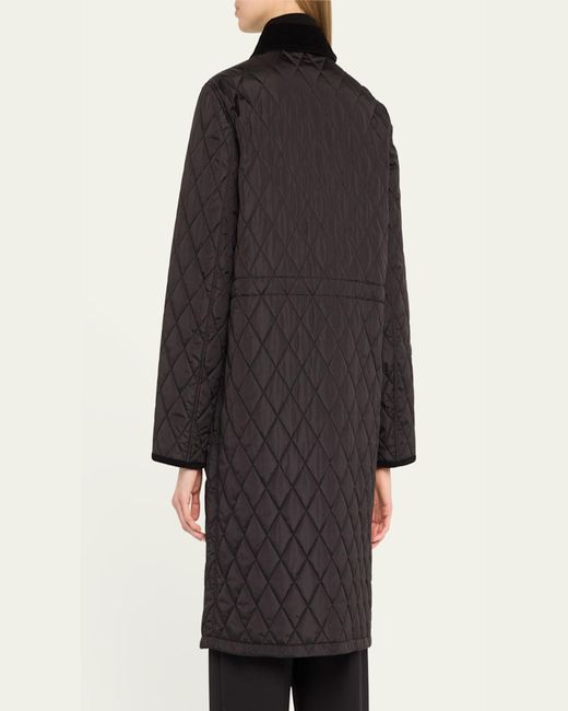 Burberry Black Corduroy-Collar Quilted Long Jacket
