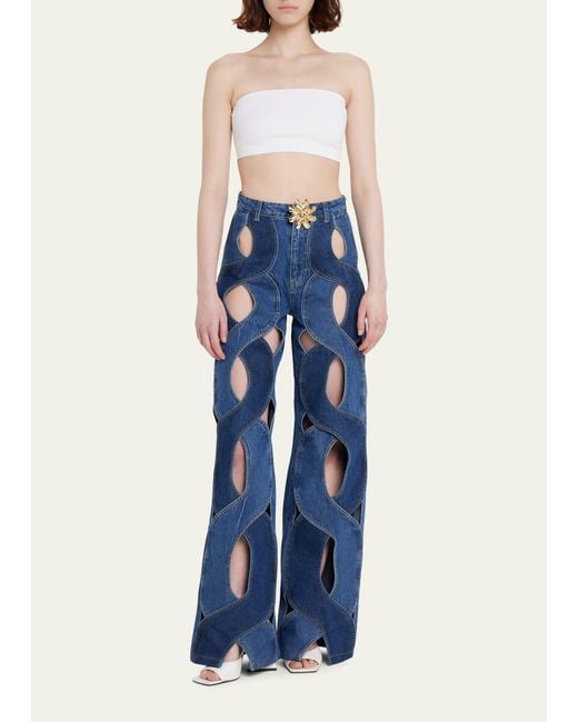 Area Rope Cutout Wide-leg Jeans in Blue | Lyst