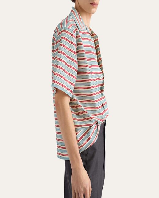 Prada Multicolor Cotton And Silk Stripe Short-Sleeve Shirt for men