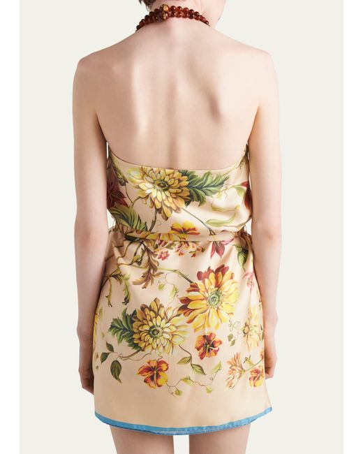 Prada Natural Floral Belted Silk Twill Mini Dress