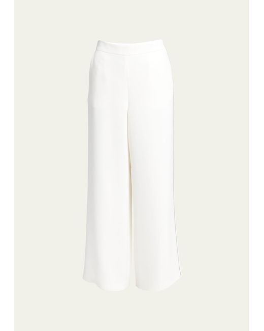 Giorgio Armani White Side Piping Wide-leg Silk Trousers