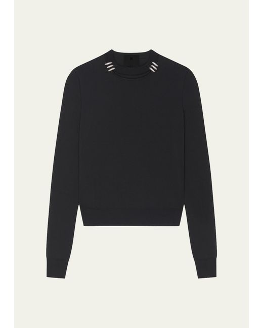 Givenchy Black Cutout Cotton Sweater With Crystal Rings