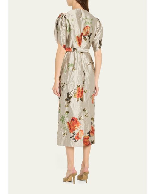 Erdem White Floral-print Wrinkle Midi Dress