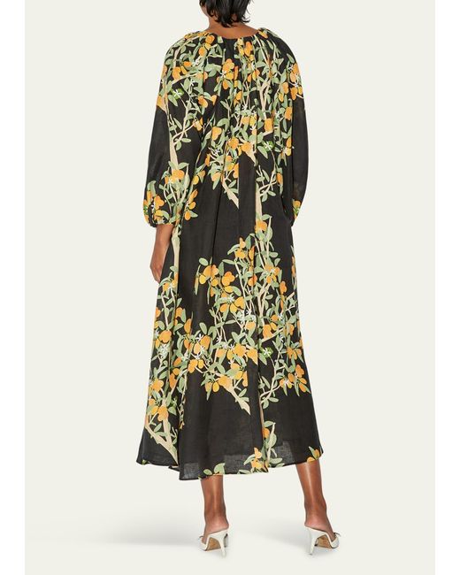 BERNADETTE Green Flower Printed Linen Maxi Dress