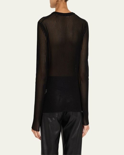 Helmut Lang Natural Sheer Stripe Crewneck Top