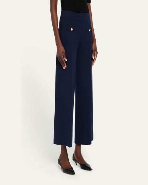 L'Agence Blue Madrid Wide-Leg Knit Pants