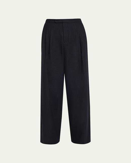 Vince Blue Pleated Mid-Rise Wide-Leg Trousers