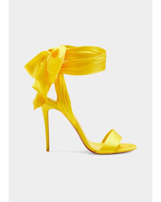 Christian Louboutin Yellow Red Sole Ribbon Ankle-wrap Stiletto Sandals