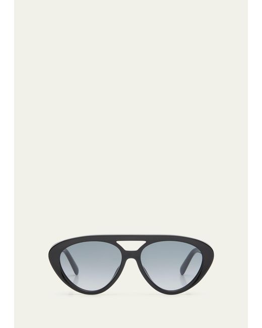 Stella McCartney Gray Logo Acetate Aviator Sunglasses