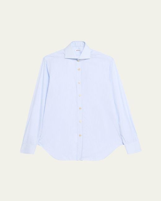 Kiton Blue Cotton Stripe Sport Shirt for men