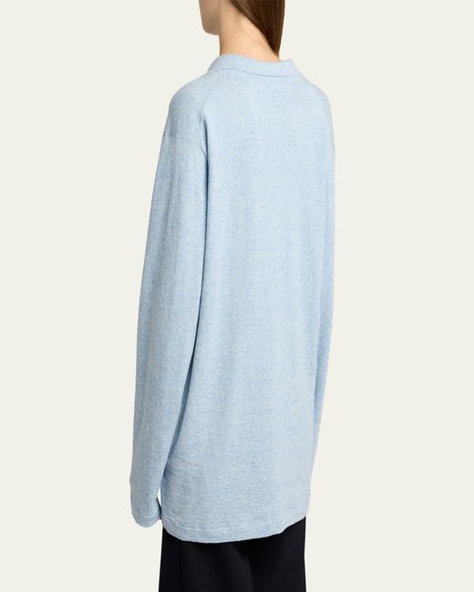 The Row Women's Blue Niosa Long-Sleeved Cotton & Linen Polo Top
