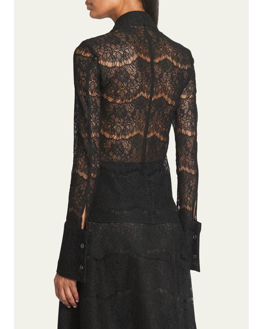 A.W.A.K.E. MODE Black Fitted Long-sleeve Lace Shirt