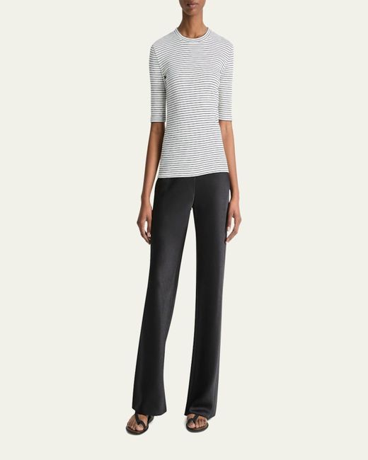 Vince Gray Stripe Elbow-Sleeve Top