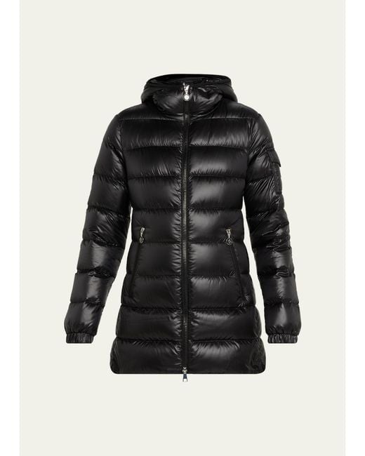 Moncler Black Glements Hooded Mid-Length Down Jacket