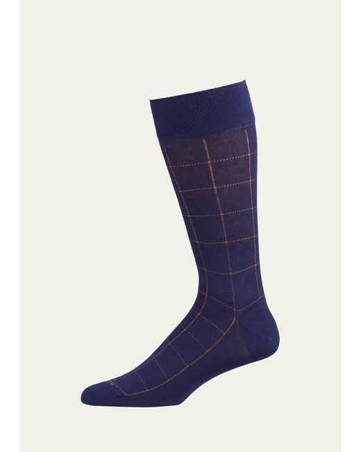 Marcoliani Blue Mousse Of Modal Windowpane Socks for men