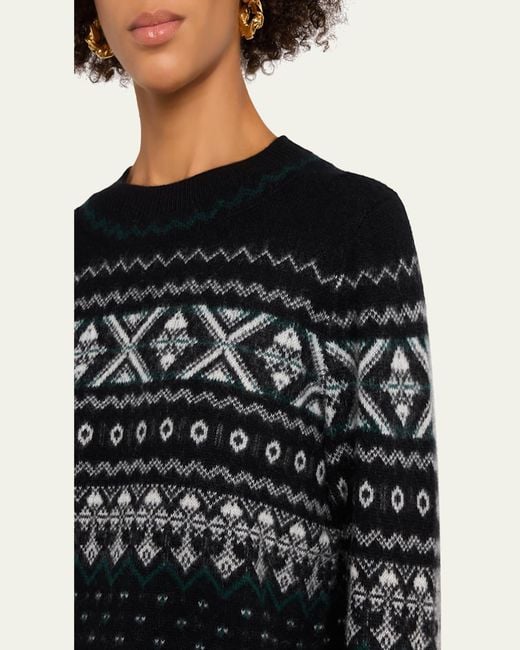 Vince Black Cashmere Fairisle Crewneck Sweater