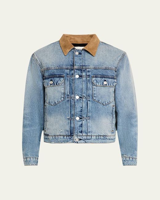 FRAME Blue Denim Jacket With Suede Collar for men