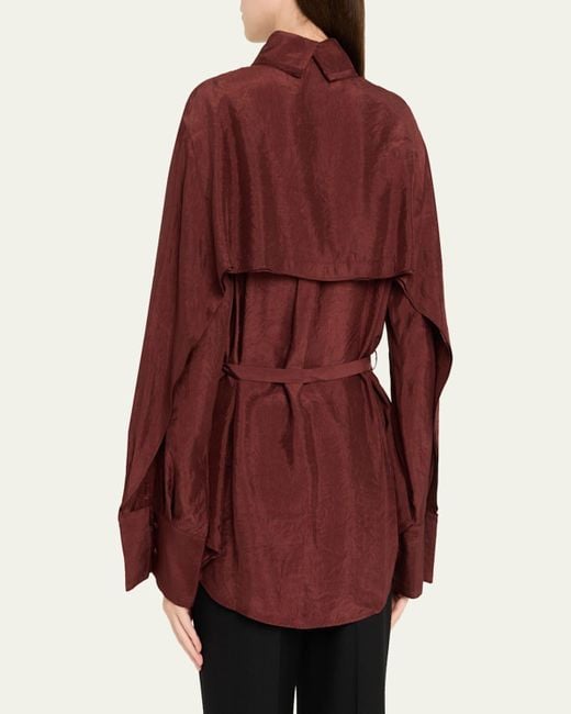 Jason Wu Red Belted Crinkled Silk Button-Down Shirt