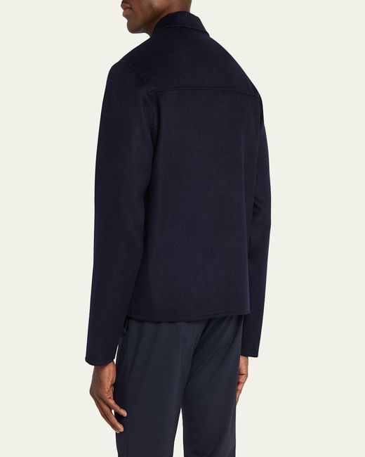 Officine Generale Blue Split Wool Double-Zip Bomber Jacket for men
