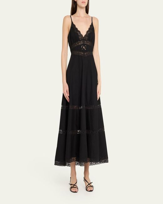 LoveShackFancy Black Catryn Lace-Trim Midi Dress