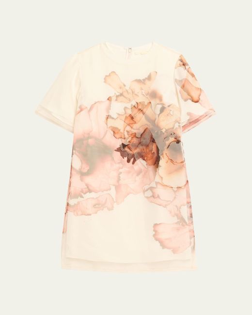 Jason Wu Natural Abstract-Print Silk Organza Mini Shift Dress