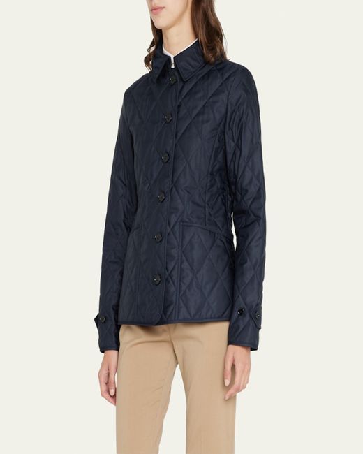 Burberry Blue Collared Diamond Quilted Jacket