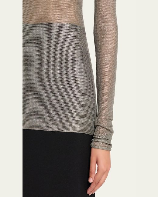 Giorgio Armani Gray Laminated Mesh Long-Sleeve Top