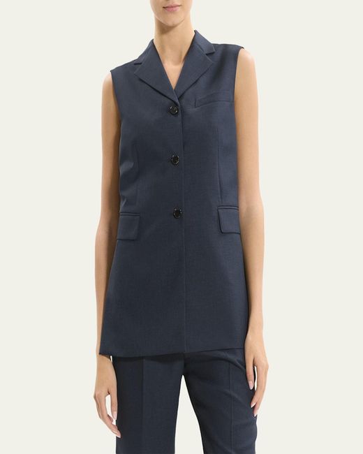 Theory Blue Three-Button Slash Vest