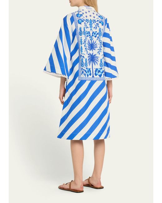 VERANDAH Blue Striped Azulejos Kaftan Dress