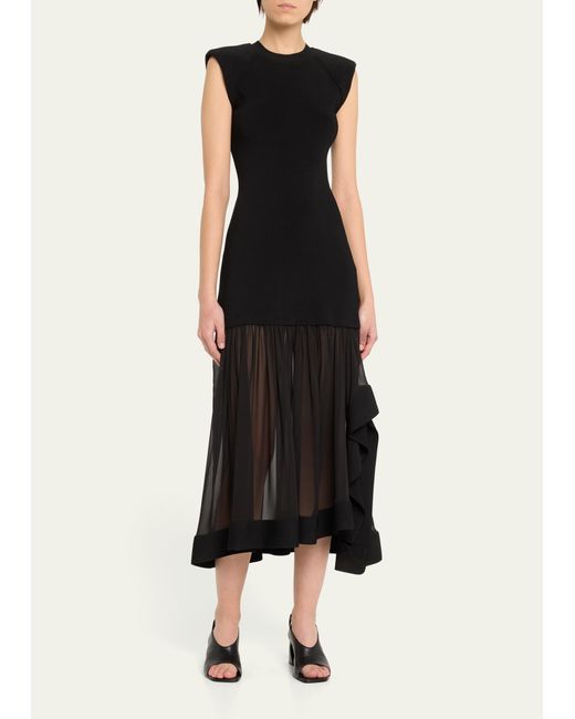 3.1 Phillip Lim Black Compact-ribbed Sleeveless Midi Dress With Chiffon Skirt