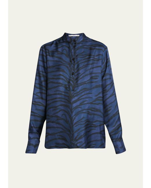 Stella McCartney Blue Button-down Tiger Print Blouse