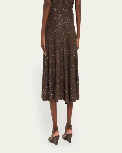 Brunello Cucinelli Natural Sequined Cashmere Midi Skirt