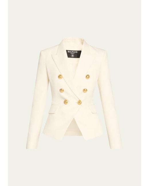 Balmain Natural Classic Double-Breasted Fitted Wool Jacket