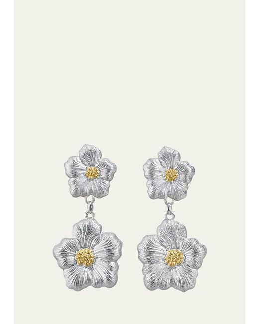 Buccellati White Blossoms Gardenia Sterling Silver And 18k Yellow Gold Pendant Earrings