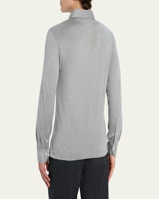 Brunello Cucinelli Gray Silk And Cotton Jersey Long-Sleeve Polo Shirt for men