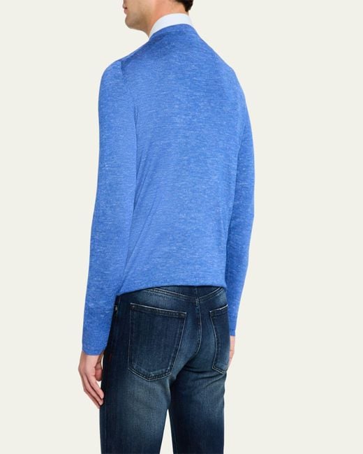 Kiton Blue Cashmere And Linen Crewneck Sweater for men