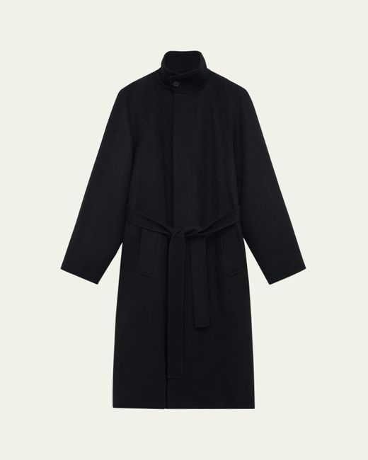 Loewe Women's Blue High-Neck Belted Wool-Cashmere Outer Coat