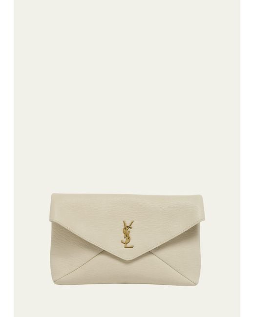 Saint Laurent Natural Large Ysl Envelope Pouch Clutch Bag In Leather