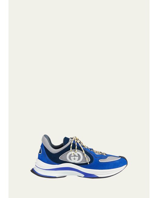 Gucci Blue Run Premium Mesh And Suede GG Runner Sneakers for men