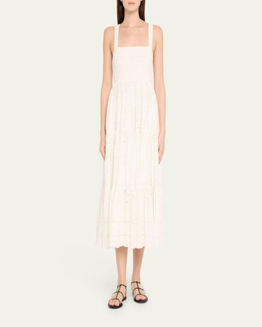 Cara Cara Natural Taormina Cotton Eyelet Square-Neck Midi Dress