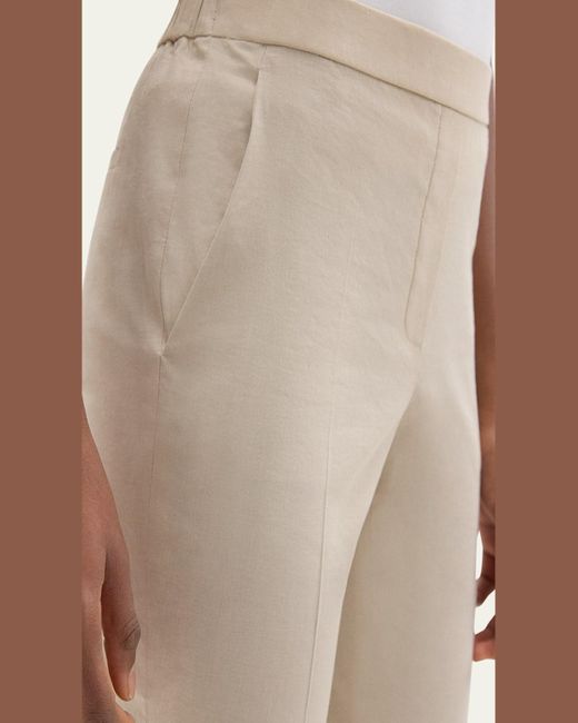 Theory White Treeca Good Linen Cropped Pull-On Ankle Pants