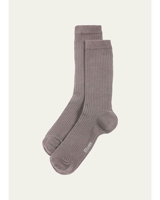 Stems Gray Ribbed Cashmere-blend Crew Socks