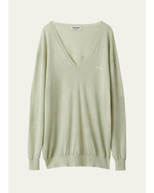 Miu Miu Green Oversized V-neck Cashmere Sweater