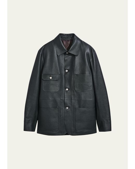 Berluti Black Leather 4-pocket Chore Jacket for men