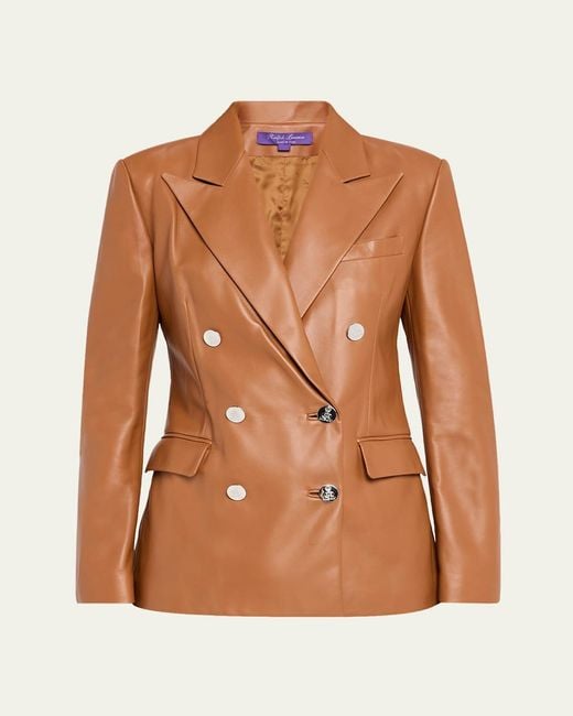 Ralph Lauren Brown Camden Leather Double-Breasted Jacket