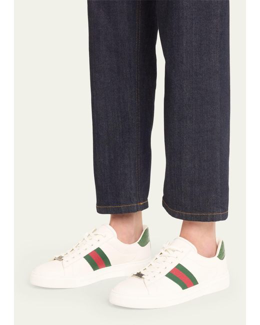 Gucci Natural Ace Leather Web Low-top Sneakers