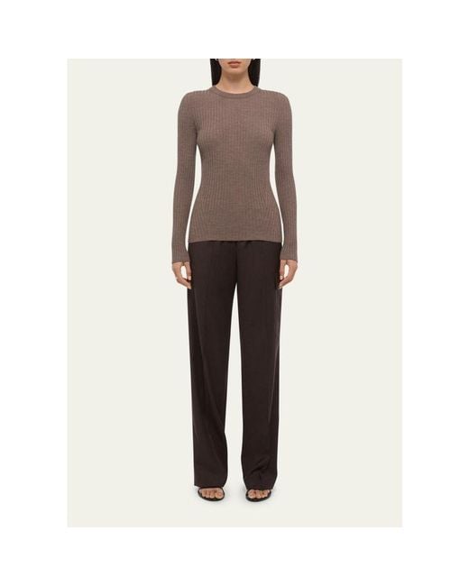 Helmut Lang Brown Open-Back Ribbed Wool Top