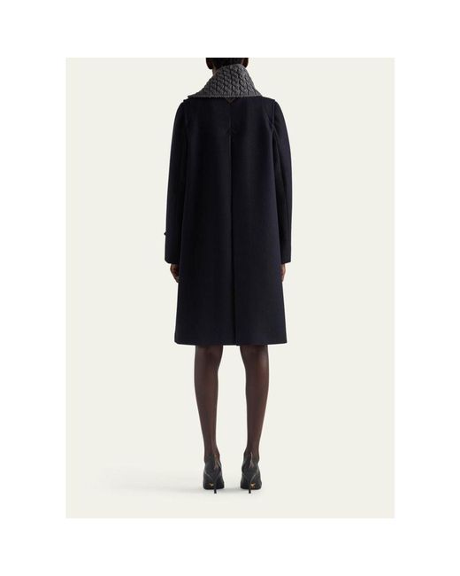 Prada Blue Loden Leather-Button Single-Breasted Wool Coat
