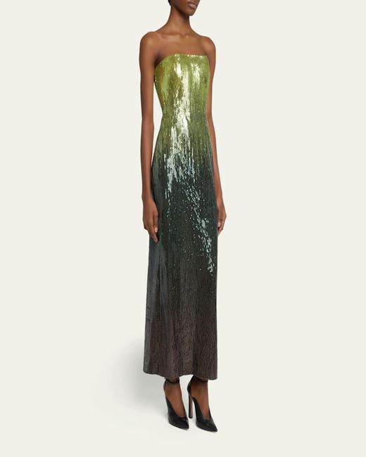Elie Saab Green Strapless Ombre Sequin Column Gown
