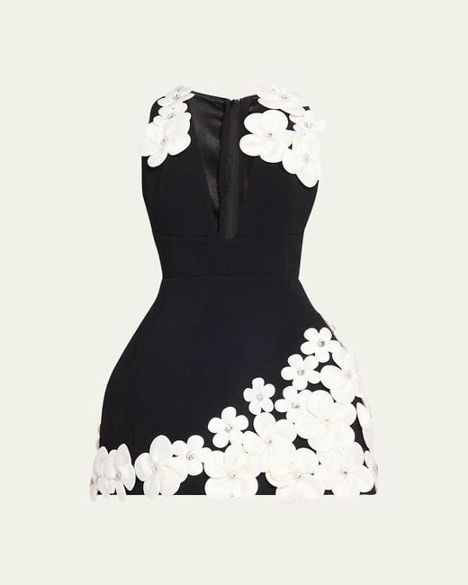 Bronx and Banco Black Estelle Deep V-Neck Floral Applique Mini Dress